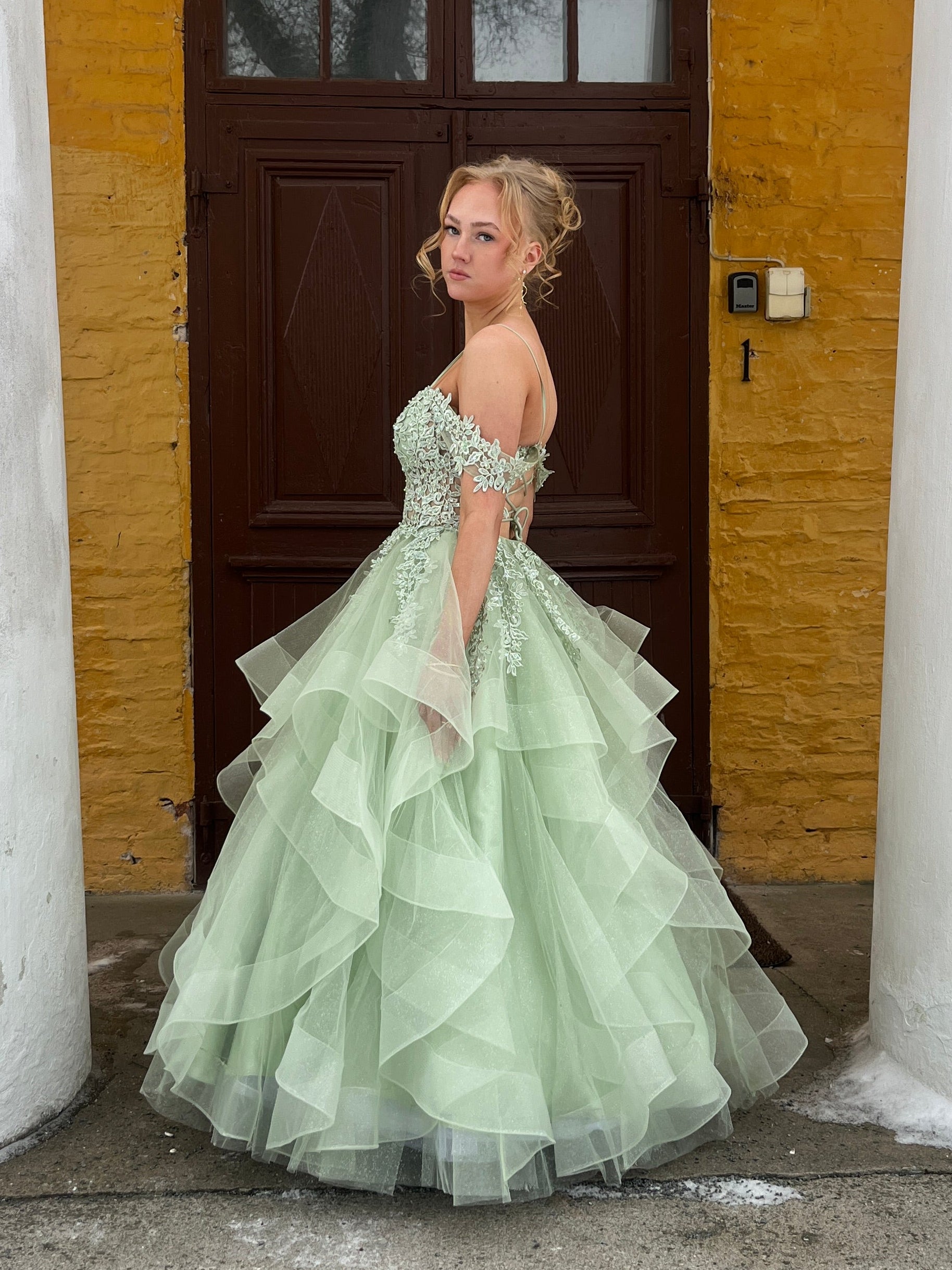 PROM DRESS U4870PS-STARLITE LIGHT GREEN