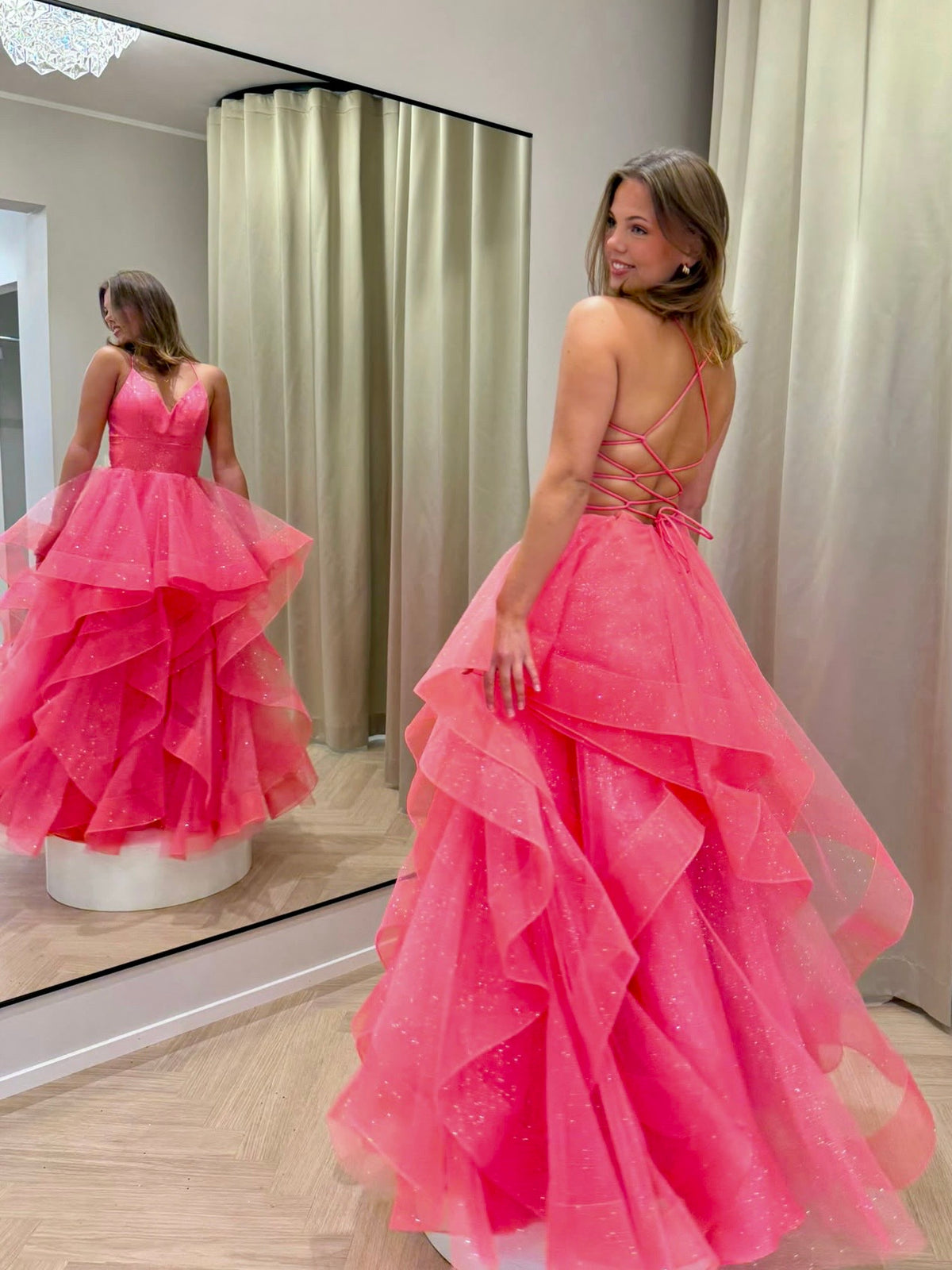 PROM DRESS U4709P-STARLITE CORAL