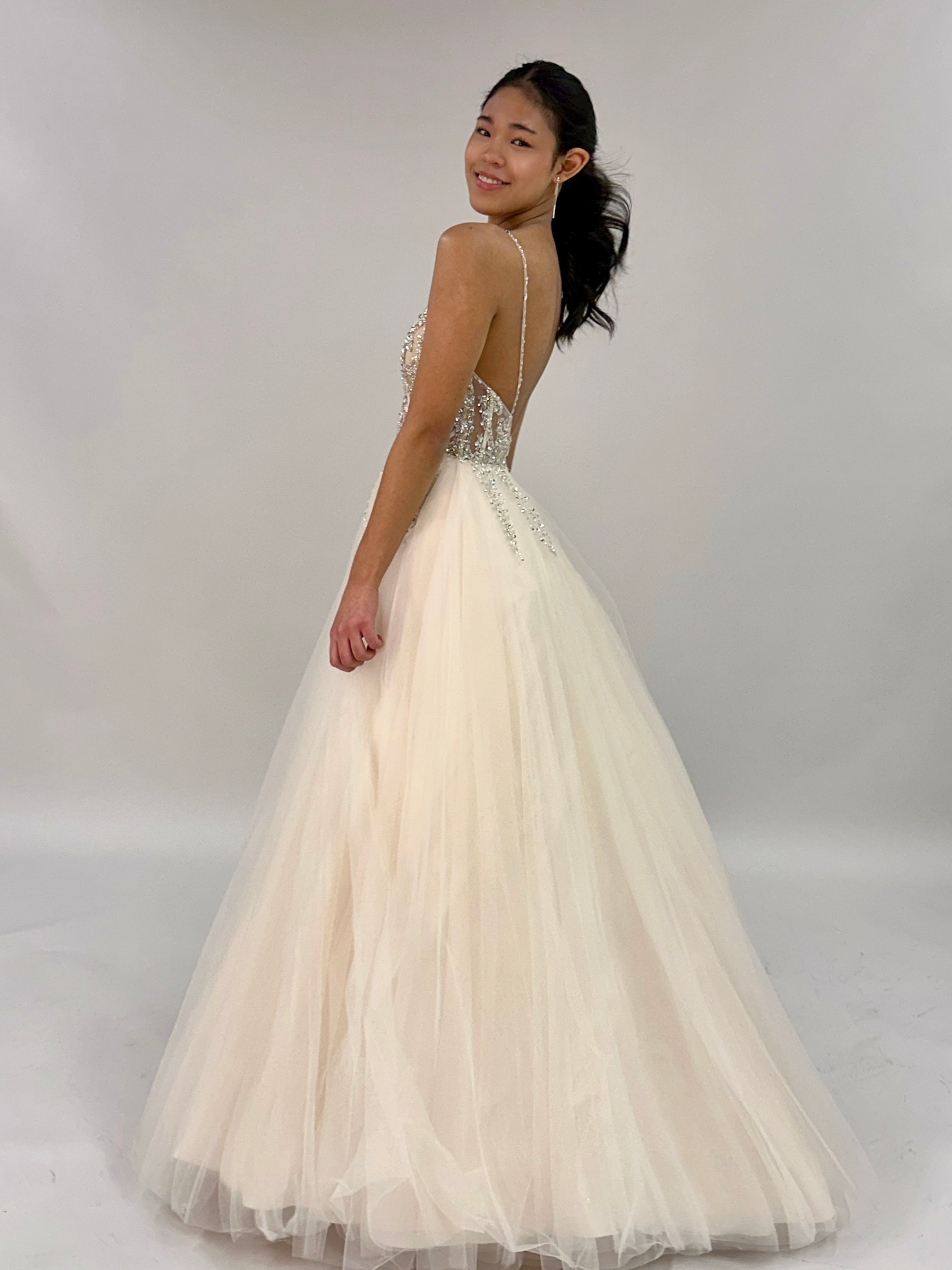 PROM DRESS H4453P-TULLE LIGHT CHAMPAGNE
