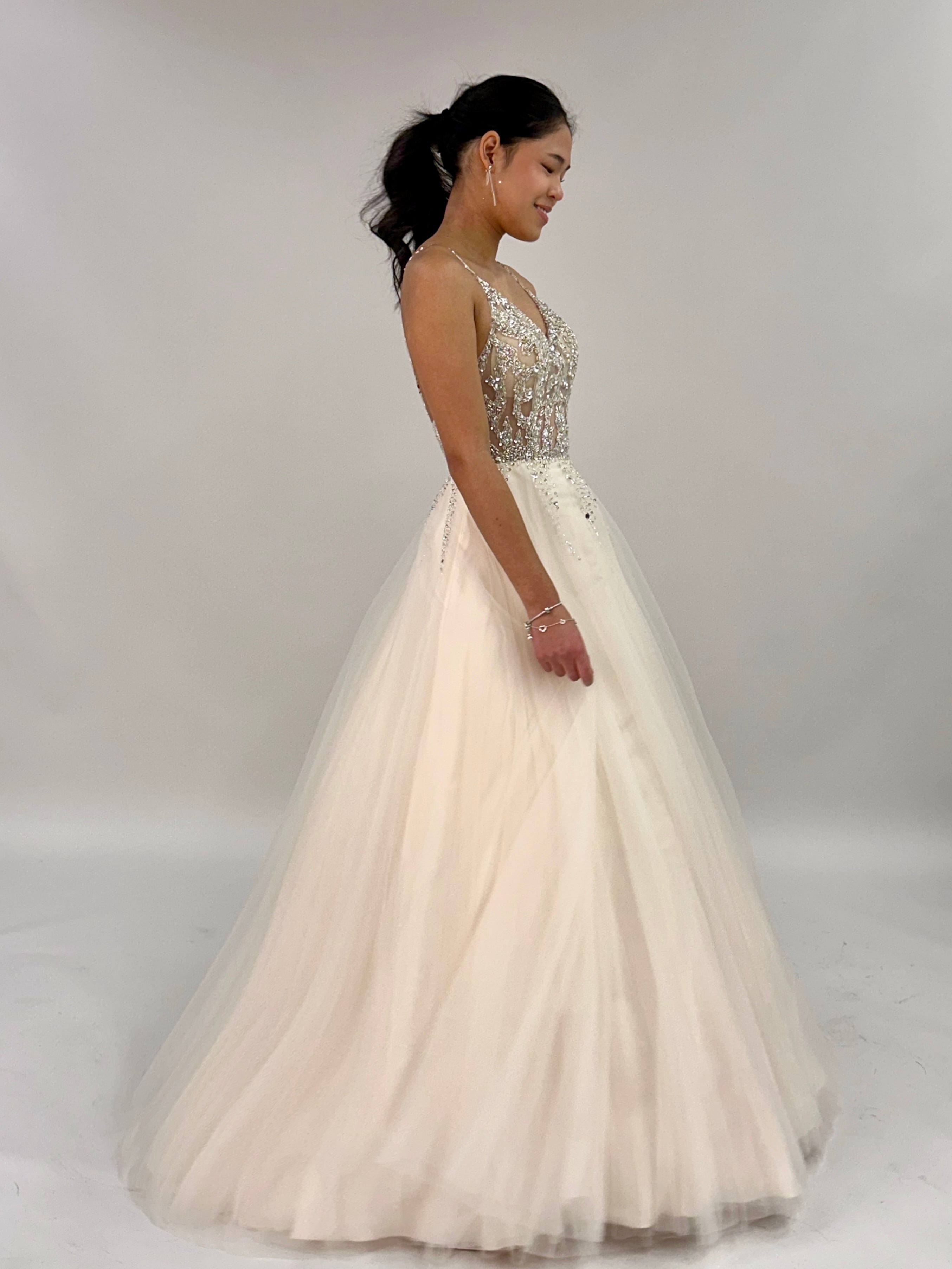 PROM DRESS H4453P-TULLE LIGHT CHAMPAGNE
