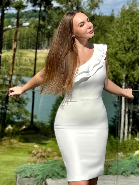 strapless open back dress White Twisted One-Shoulder Mini Dress