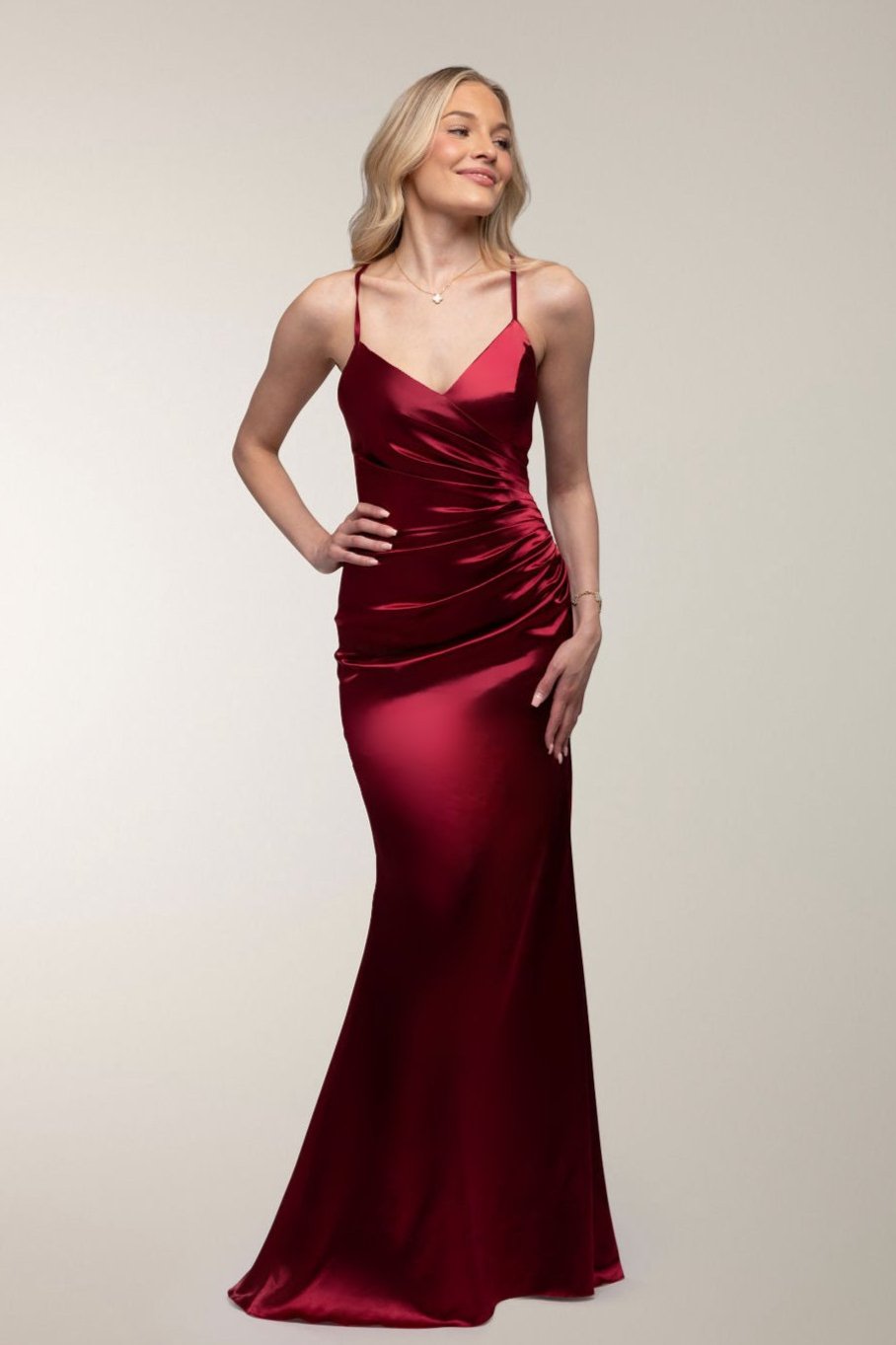 EVENING DRESS H6005L-SILK SATIN DARK RED