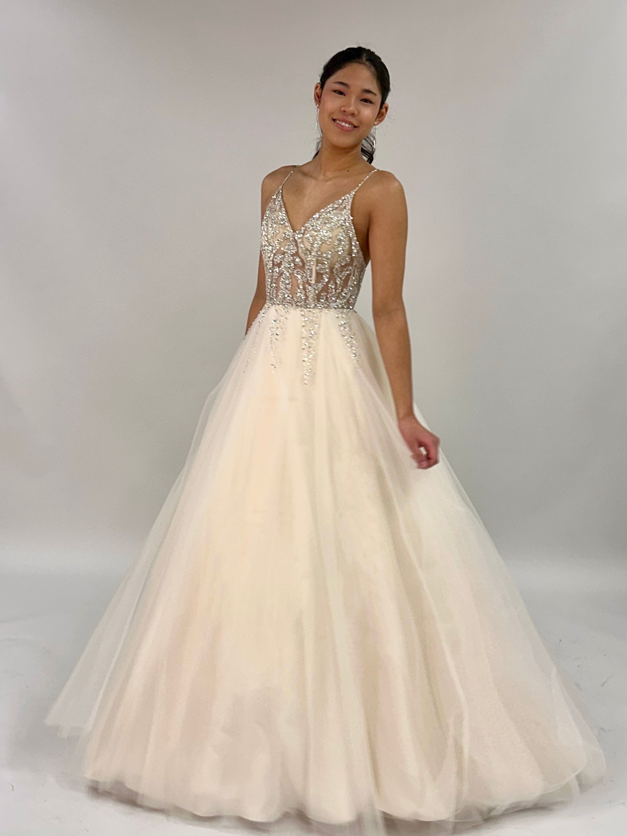 PROM DRESS H4453P-TULLE LIGHT CHAMPAGNE