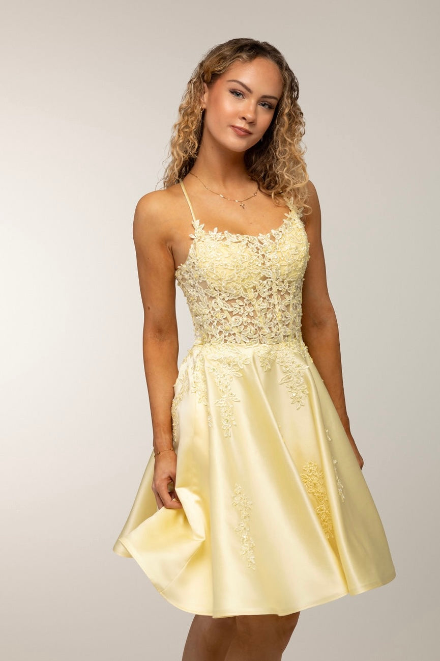 DRESS H4435S-SATIN YELLOW