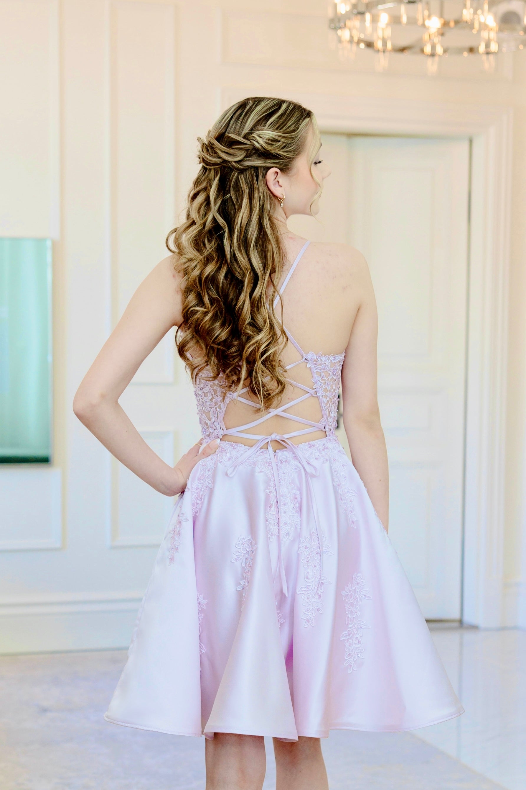 PARTY DRESS H4435S-SATIN LIGHT VIOLET