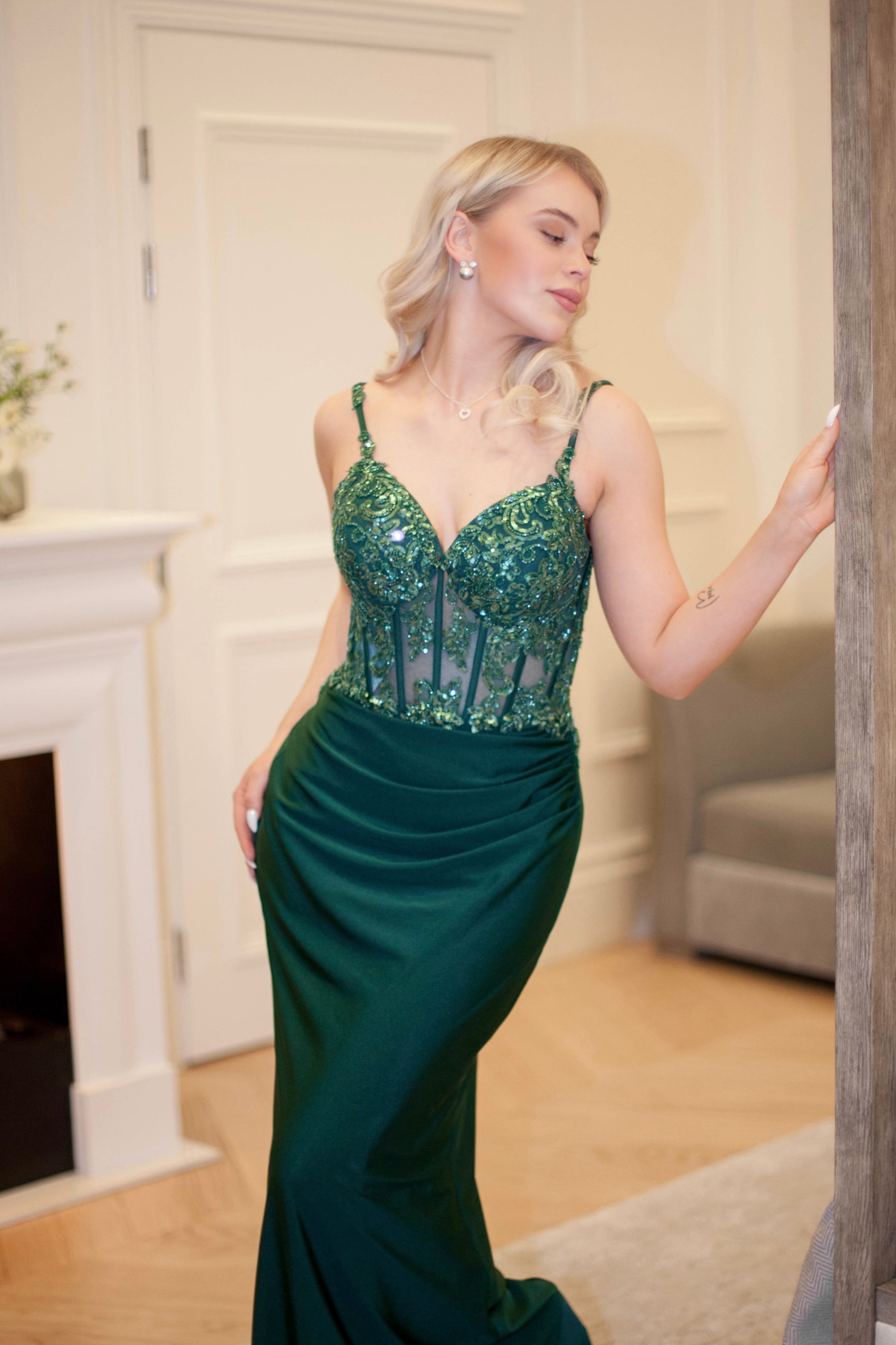 EVENING DRESS H6091L-JERSEY GREEN