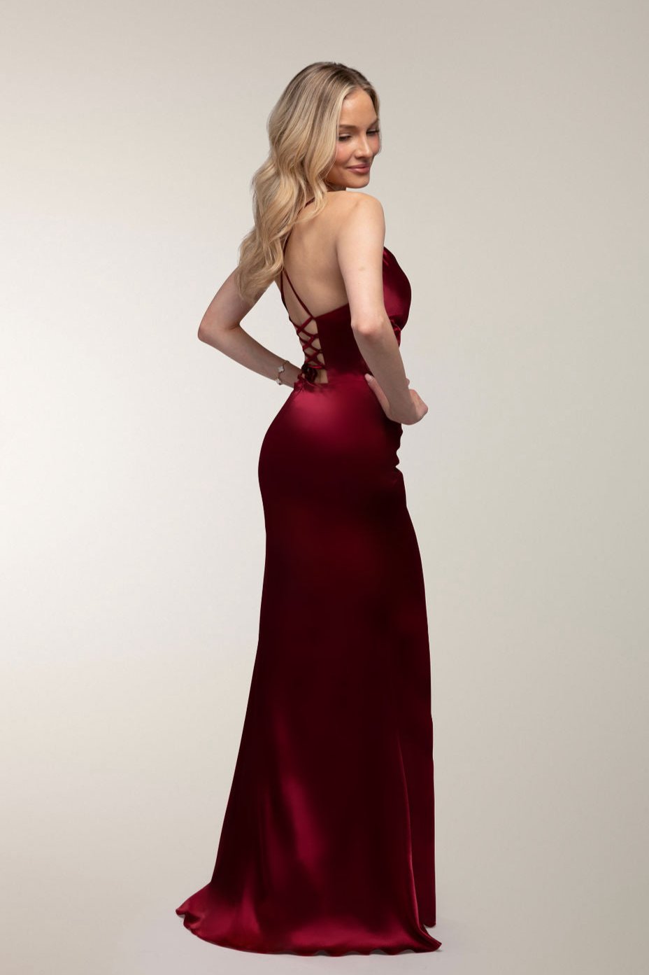 EVENING DRESS H6005L-SILK SATIN DARK RED