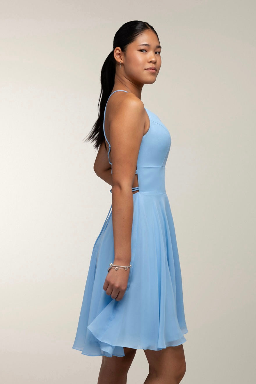 DRESS H4370SS-CHIFFON LIGHTBLUE