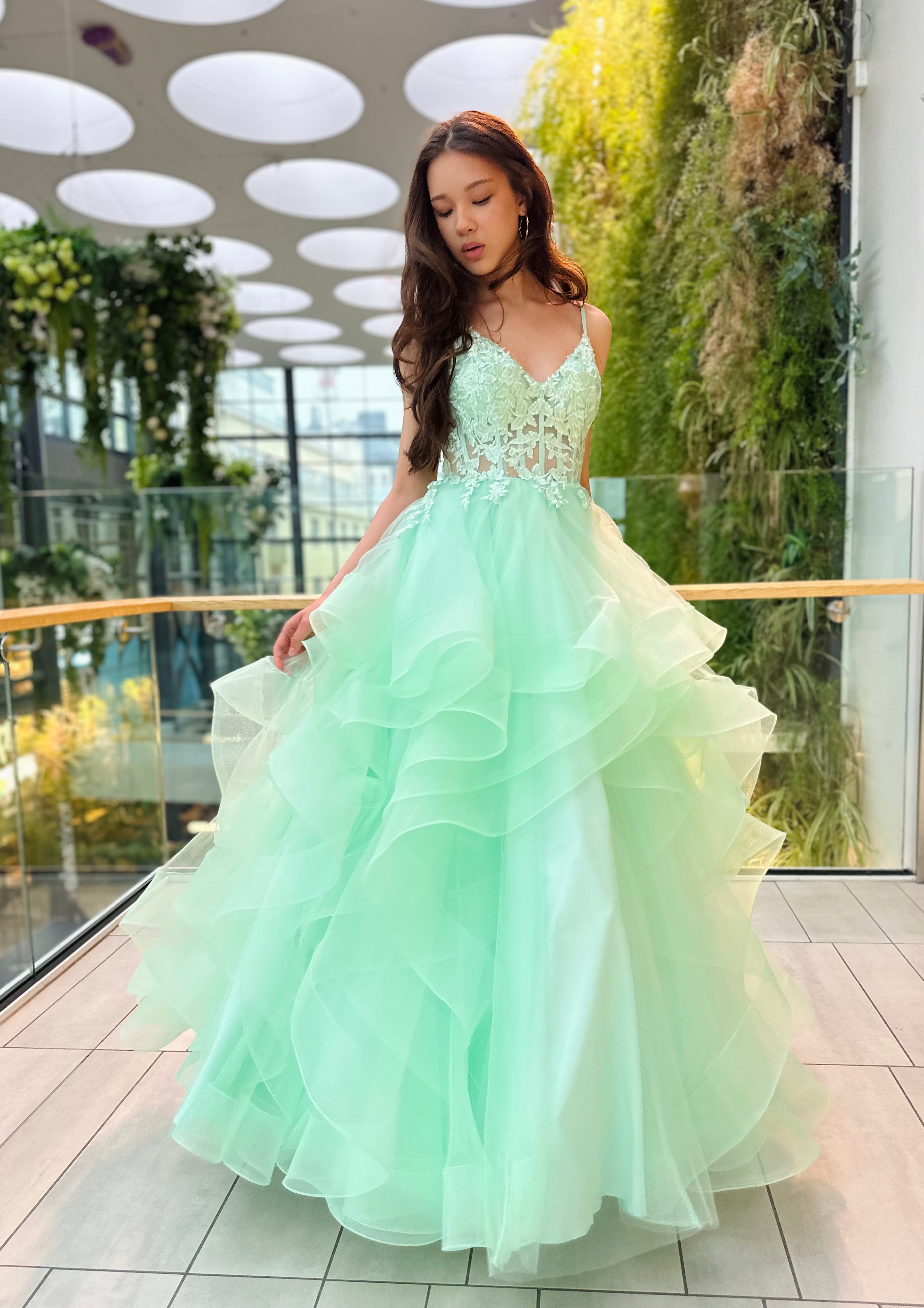 VANHOJENTANSSIMEKKO H6111P-TULLE LIGHT GREEN