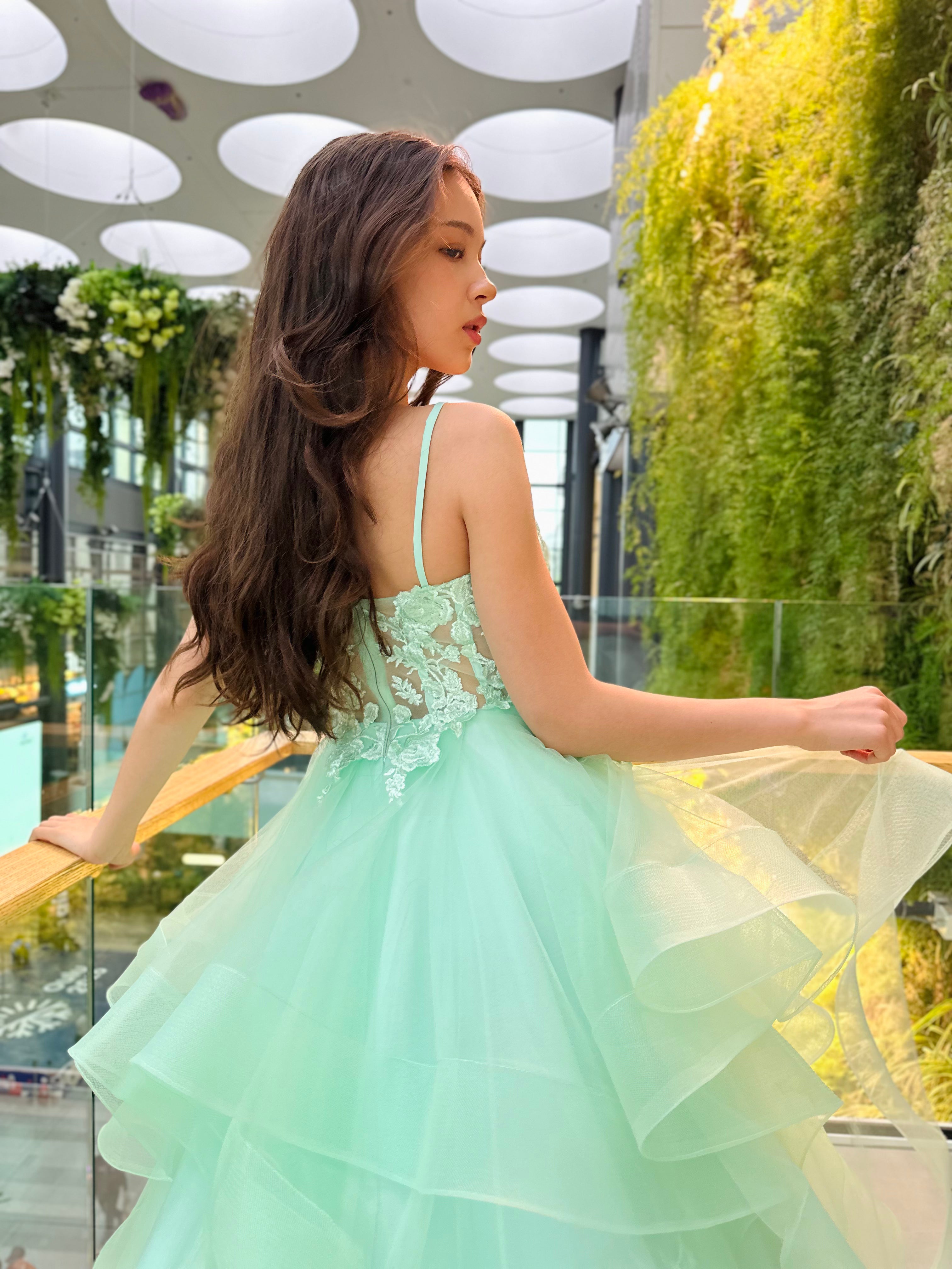 VANHOJENTANSSIMEKKO H6111P-TULLE LIGHT GREEN