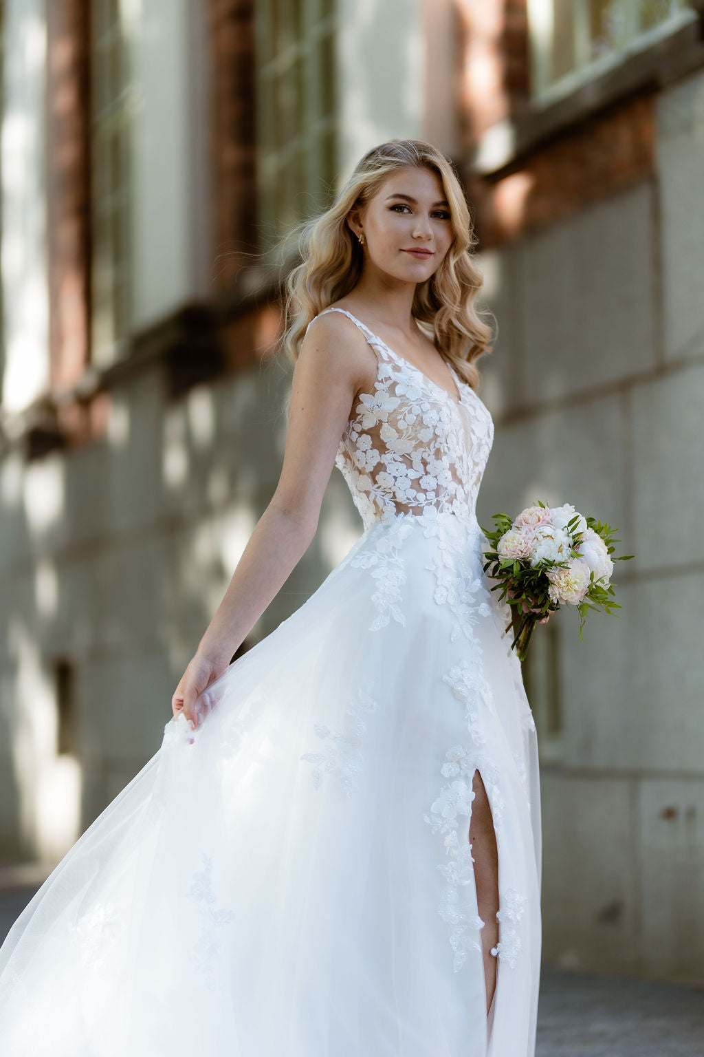 Elegant wedding dress with lace top from Zazabella