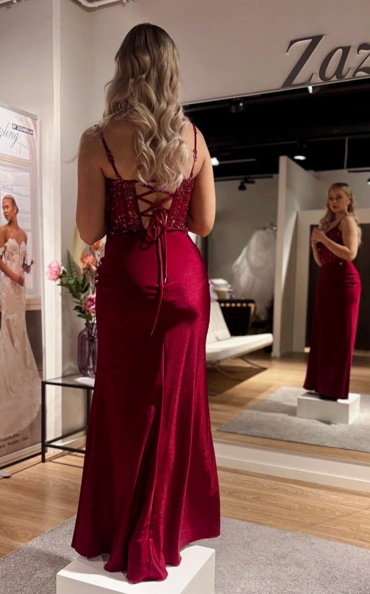 EVENING DRESS H6091L-JERSEY BURGUNDY