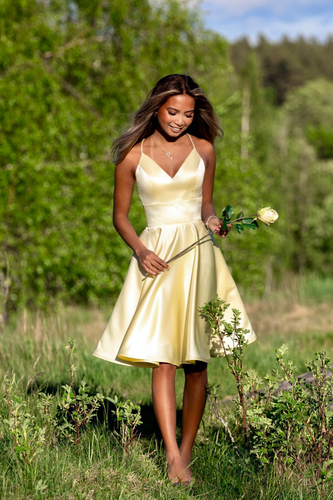 DRESS H4370SS-SATIN YELLOW