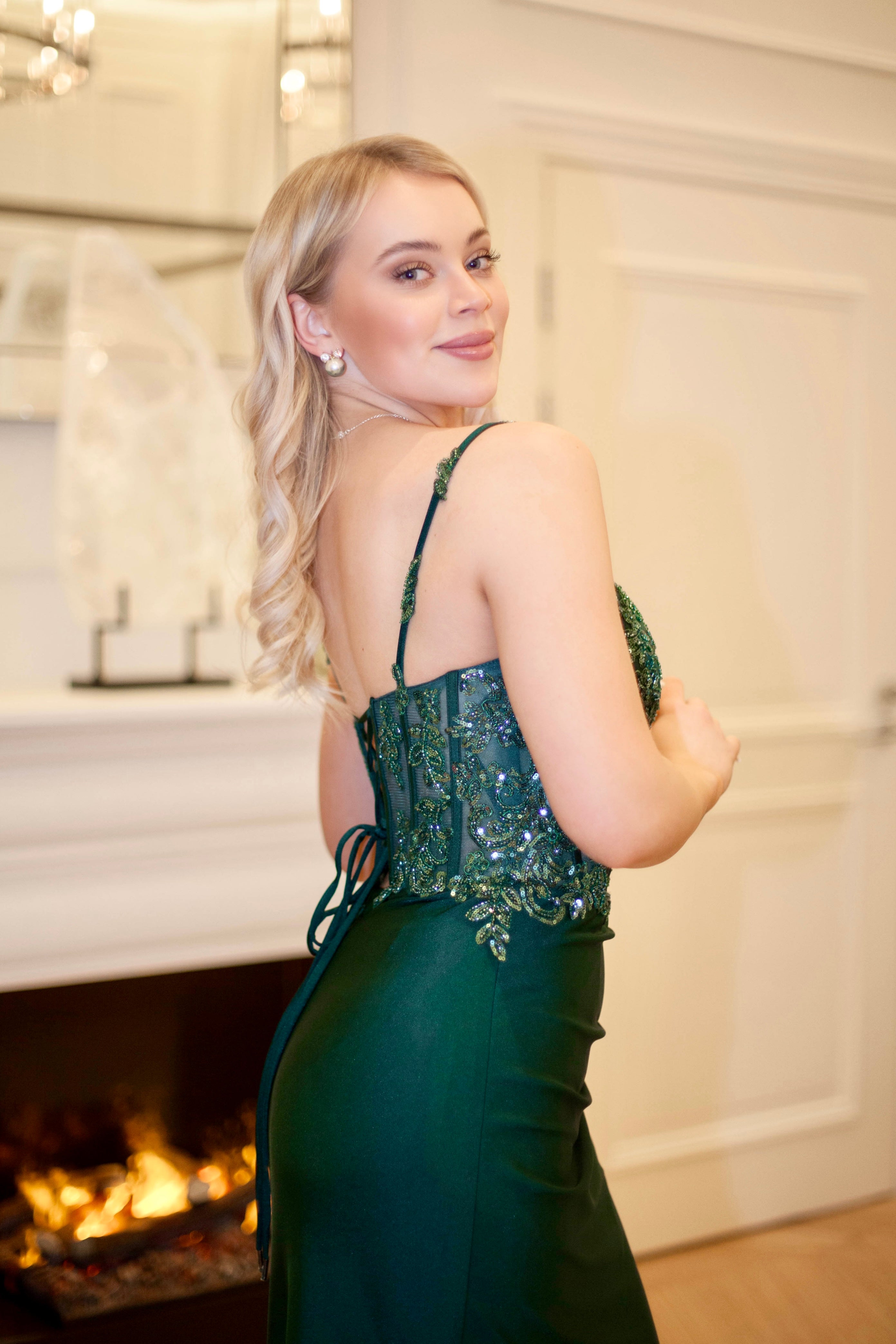 EVENING DRESS H6091L-JERSEY GREEN