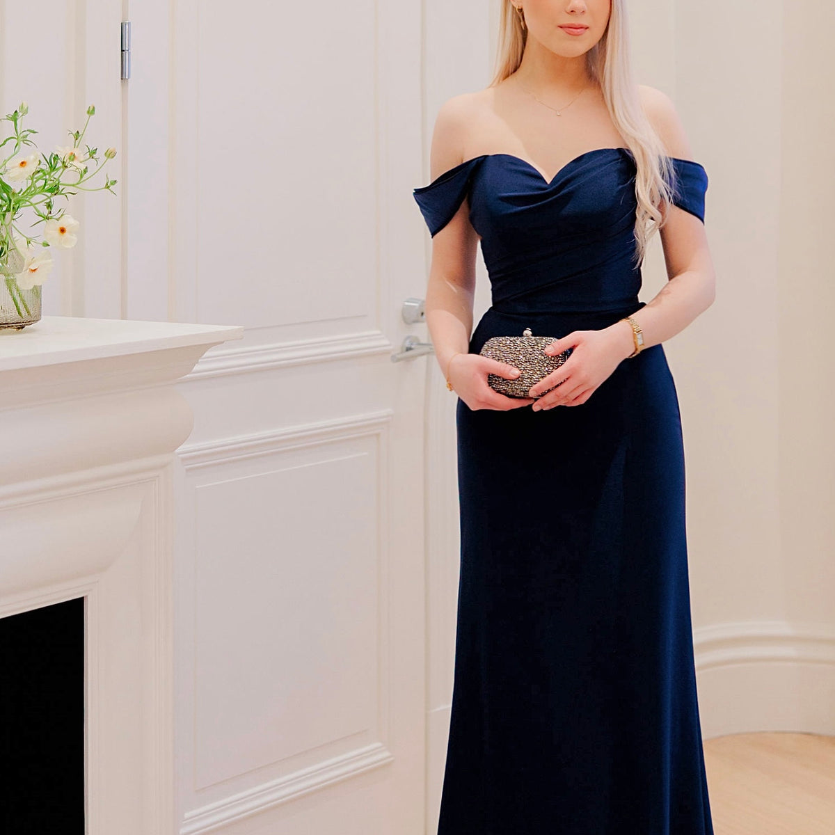 EVENING DRESS H4623L-ITALYANSATIN NAVY