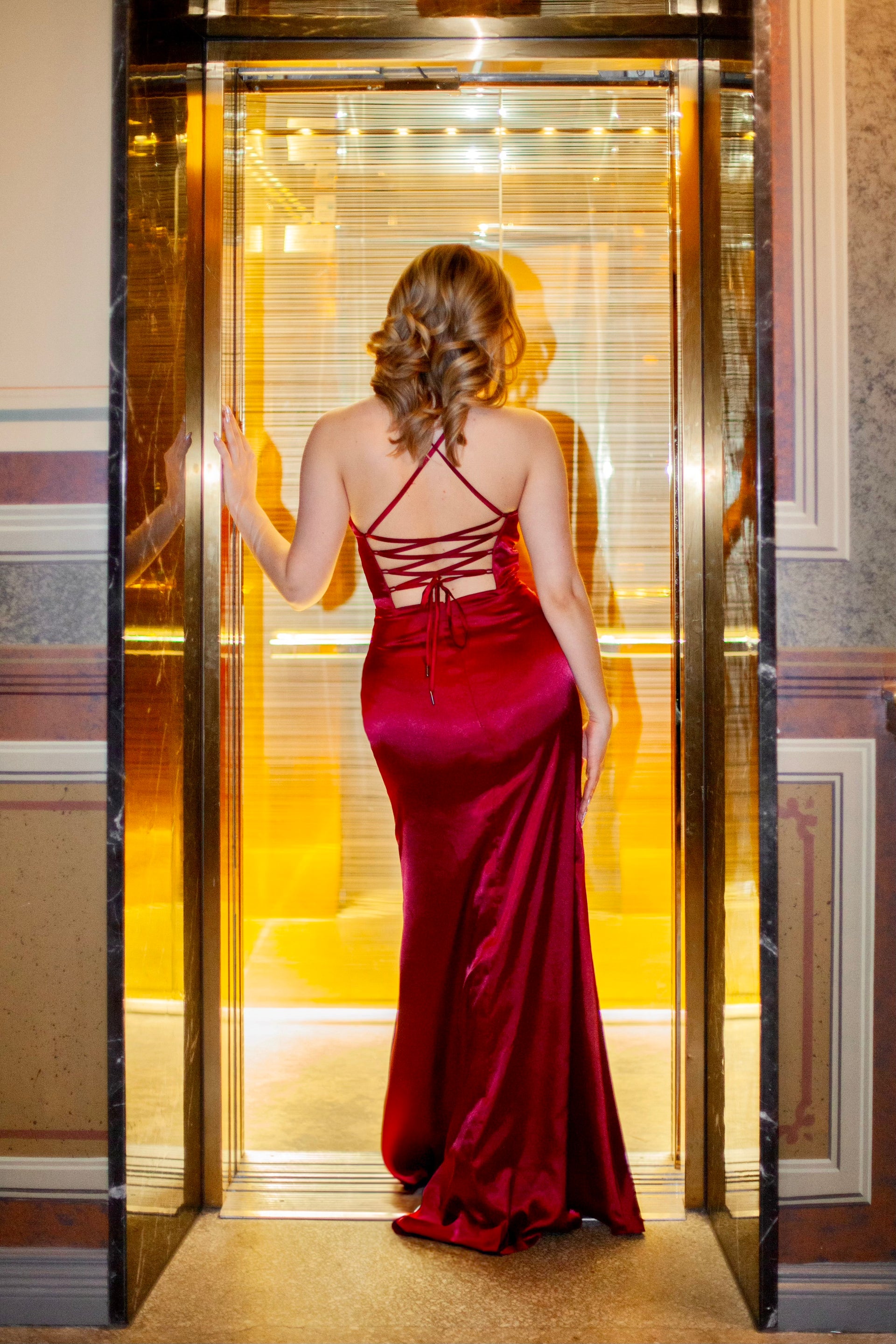 EVENING DRESS H6005L-SILK SATIN DARK RED
