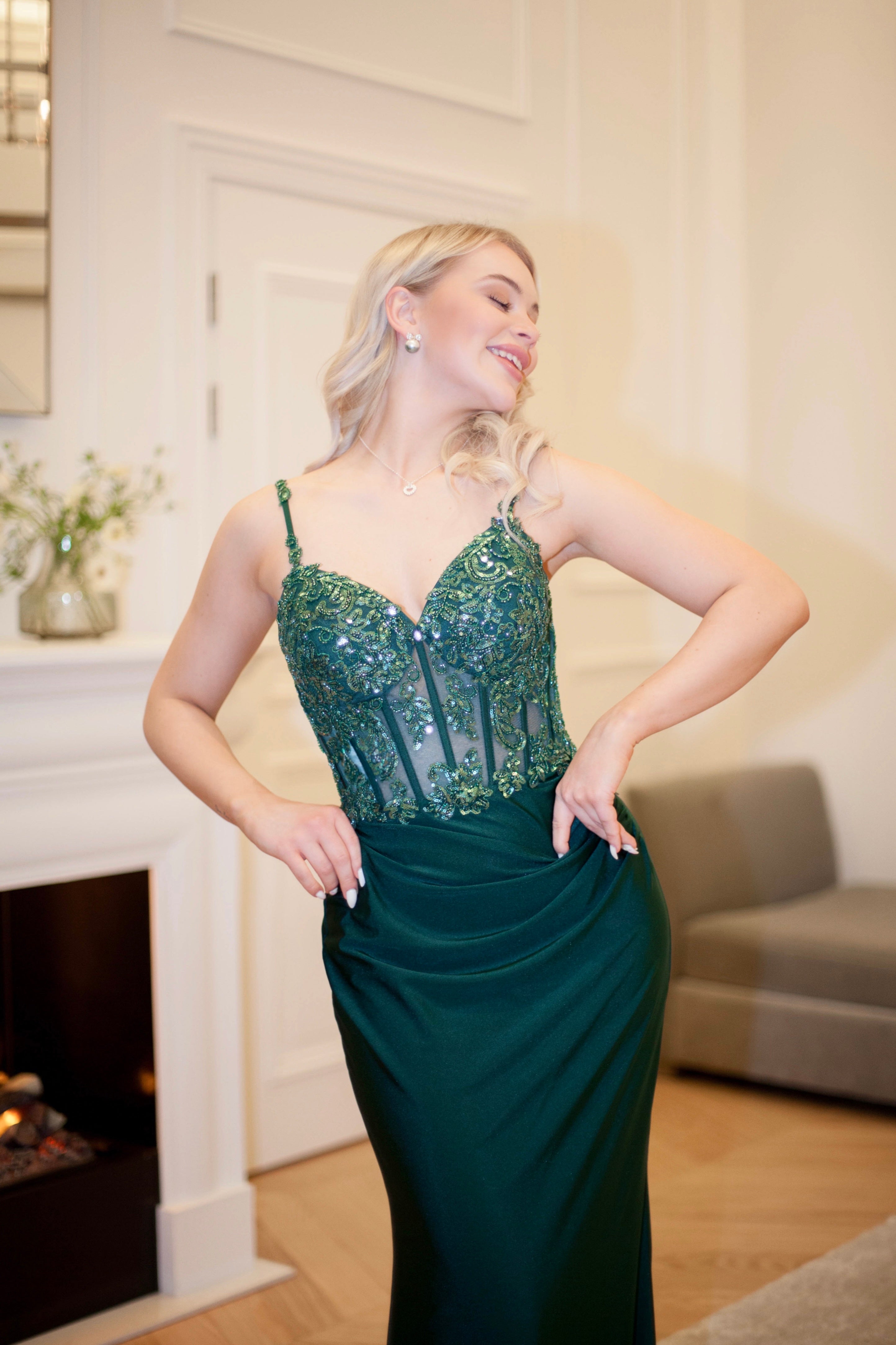 EVENING DRESS H6091L-JERSEY GREEN