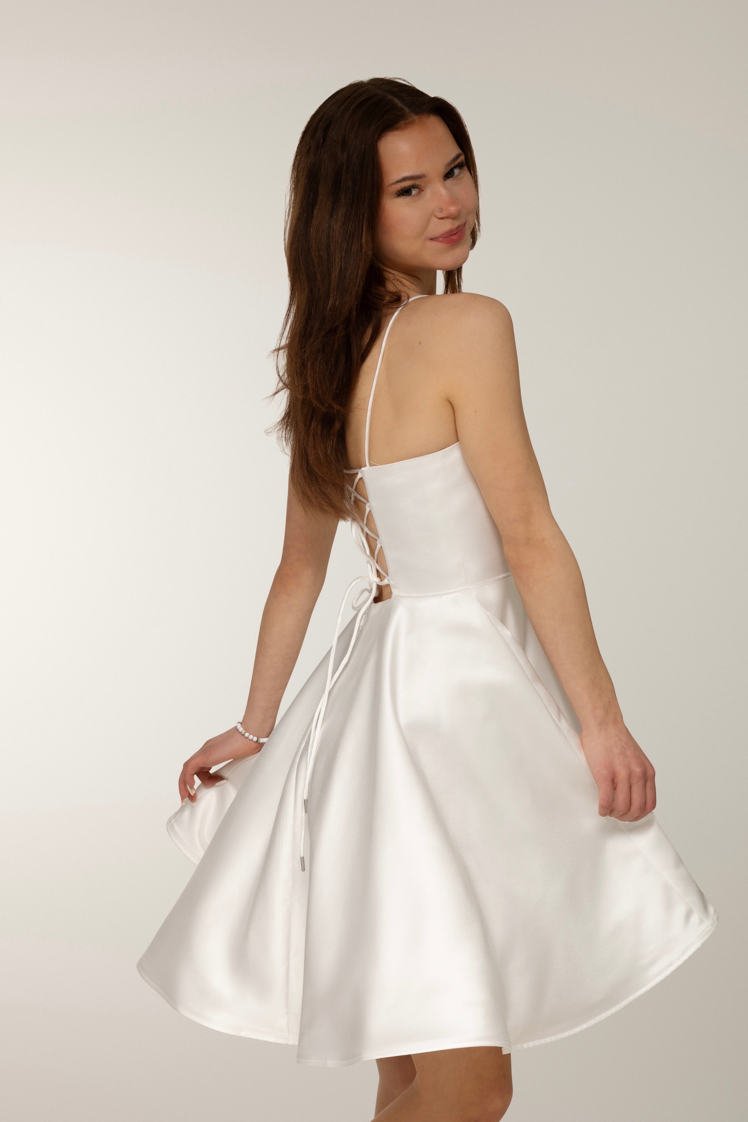 DRESS H4442S-SATIN IVORY