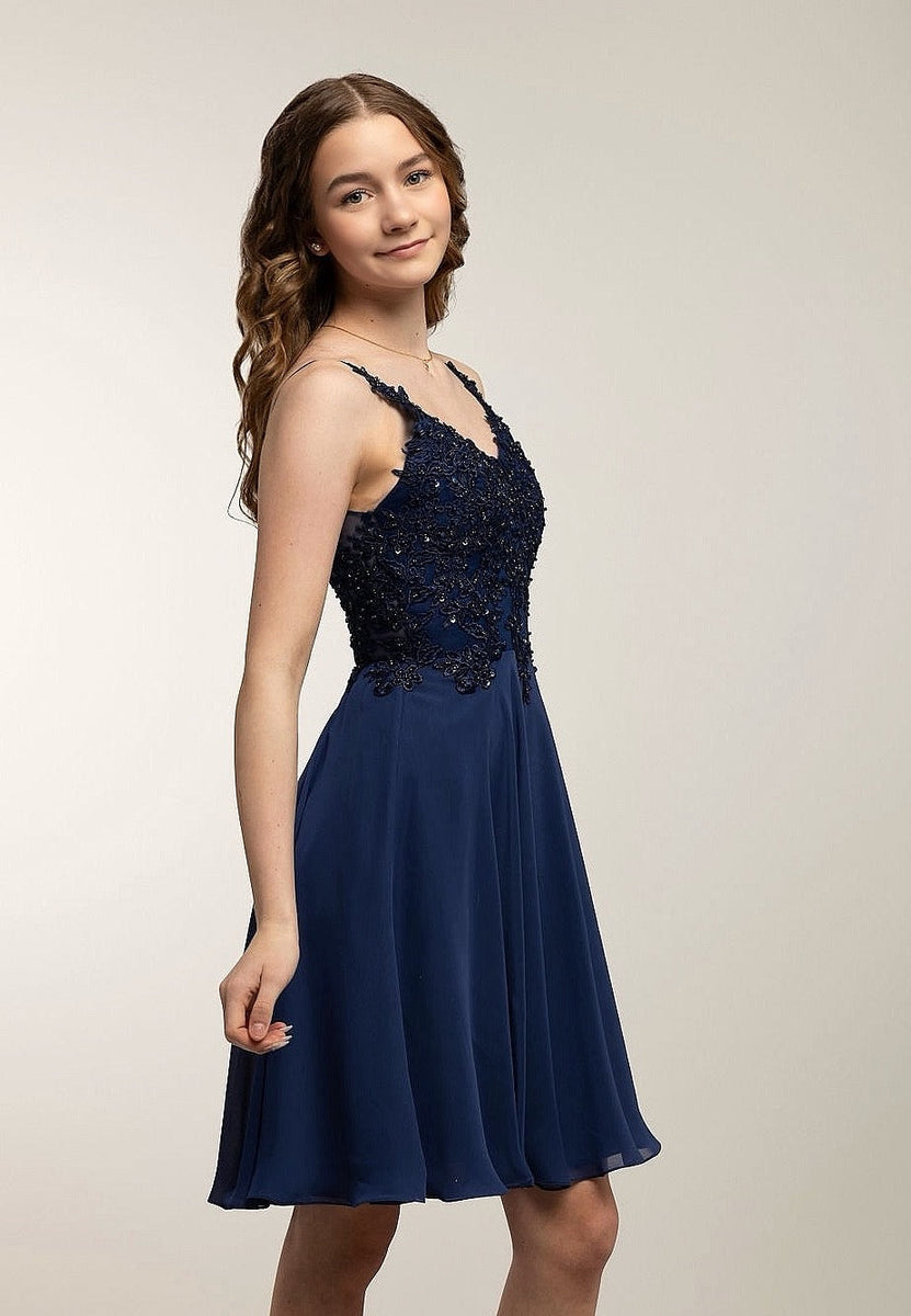 Beautiful dark blue chiffon dress | Zazabella